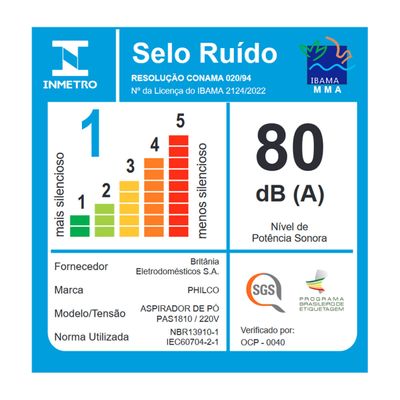 Aspirador de Pó Philco 1800W Filtro Hepa PAS1810 220V
