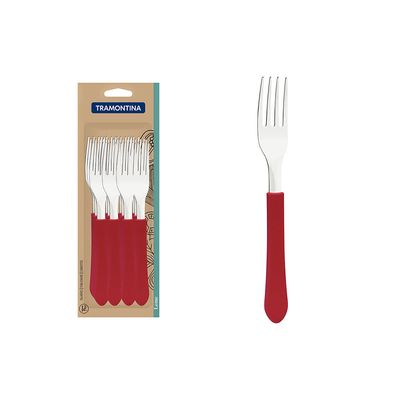 Conjunto de Garfos Leme com Lâminas em Inox e Cabos de Polipropileno Vermelho 12pçs - Tramontina Vermelho