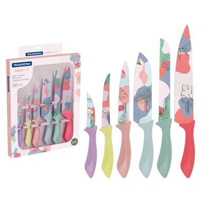 Jogo de Facas Tramontina Colorcut Aço Inox e Cabos de Polipropileno Colorido 6 Peças