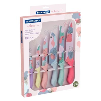 Jogo de Facas Tramontina Colorcut Aço Inox e Cabos de Polipropileno Colorido 6 Peças