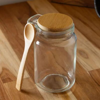 Porta Mantimentos 350ml Com Colher E Tampa Hermética De Bamb Transparente