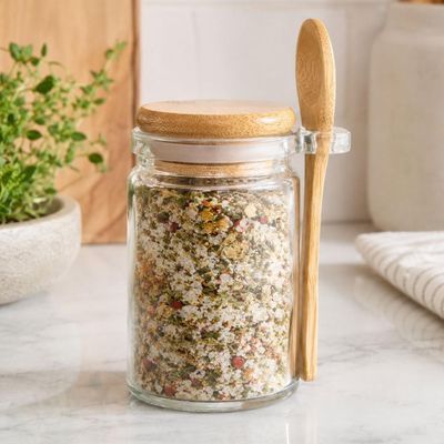 Porta Mantimentos 350ml Com Colher E Tampa Hermética De Bamb Transparente