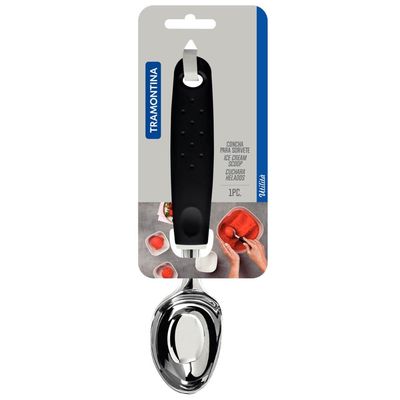 Kit 4 Colher Pegadores Bola de Sorvete Tramontina Utilitá Zamak Cromado Cabo Preto