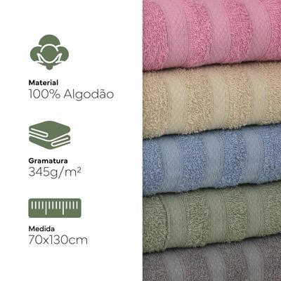 Kit com 5 Toalhas de Banho Macia e Felpuda Valência 100 Algodão | 70x130cm Bege