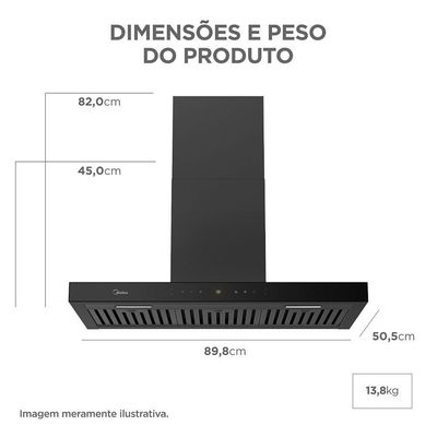 Coifa De Parede 90cm Black Inox Smart Pro Touch Midea MH90M77ET22BW2 220V