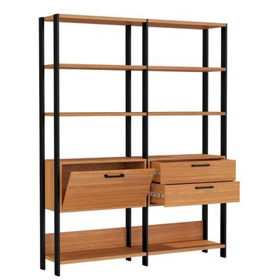 Estante para Livros  2 Gavetas 1 Porta Freijó/Preto Fosco 145 x 32 x 185 cm Dalla Costa E92