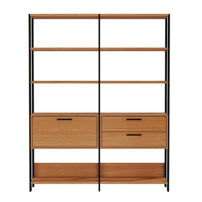 Estante para Livros  2 Gavetas 1 Porta Freijó/Preto Fosco 145 x 32 x 185 cm Dalla Costa E92