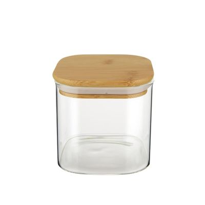 Pote Quadrado Slim Euro Home Vidro Borossilicato com Tampa de Bambu 650ml Transparente