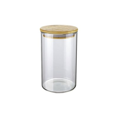 Pote de Vidro Euro Home Slim 1L com Tampa de Bambu Hermético Transparente