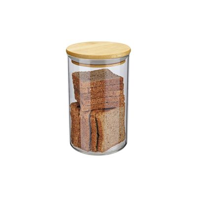 Pote de Vidro Euro Home Slim 1L com Tampa de Bambu Hermético Transparente