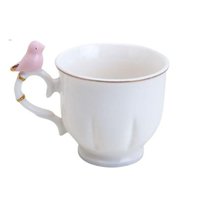 Jogo 10 Xícara De Café Porcelana Rosa E Branca Birds Pássaro Com Pires 100ml Wolff