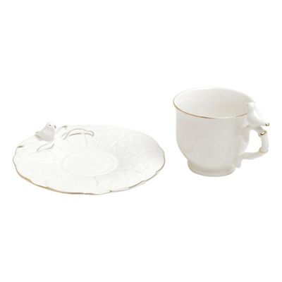 Jogo 8 Xícara De Café Porcelana Birds Branca Fio Dourado Pássaro Com Pires 100ml Wolff