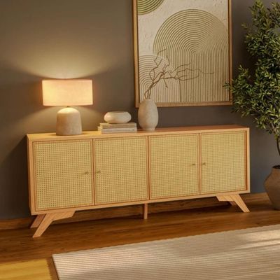 Balcão Buffet 180cm com Palha Hexagonal Natural Carvalho Rosé Dalla Costa