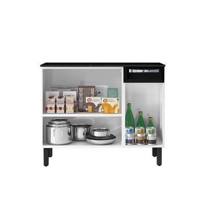 Balcão de Cozinha Rose 3 Portas 1 Gaveta Aço 105cm com Tampo Itatiaia Branco com Preto