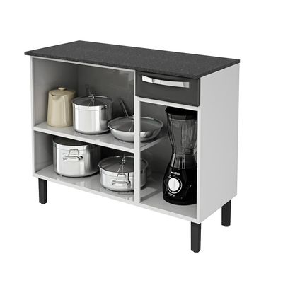 Balcão de Cozinha Rose 3 Portas 1 Gaveta Aço 105cm com Tampo Itatiaia Branco com Preto
