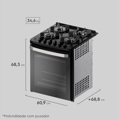 Fogão de Embutir 4 Bocas Electrolux Preto Experience Mesa de Vidro, Grill e PerfectCook360 (FE4EB) 220V