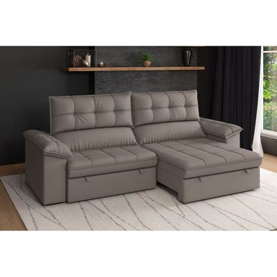 Sofá 5 Lugares Capri Slim Retrátil Reclinável Suede 250cm Luizzi Cacau
