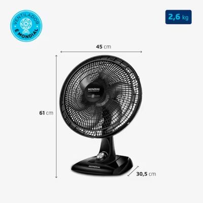 Ventilador de Mesa Super Power 40cm VSP40 B 6 Pás 3 Velocidades Mondial Preto / 110V