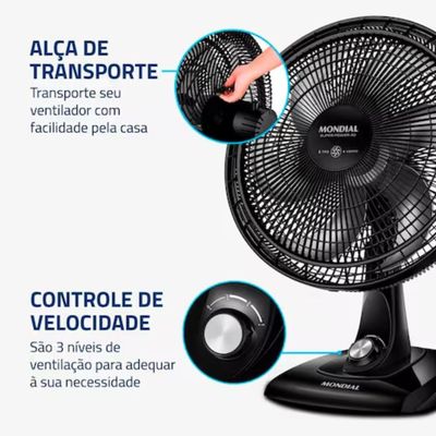 Ventilador de Mesa Super Power 40cm VSP40 B 6 Pás 3 Velocidades Mondial Preto / 110V