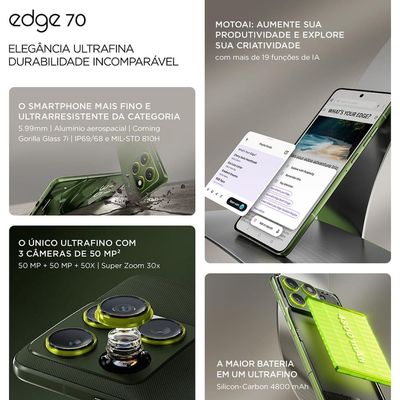 Smartphone Edge 70 6.7 Polegadas 256GB 5G Câmera Dupla 50MP Motorola Verde