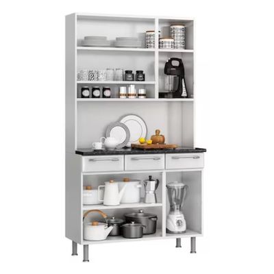 Conjunto de Cozinha Compacta Itatiaia Prisma 6 Portas 3 Gavetas 1 Nicho e Balcão de Apoio Aço Branco