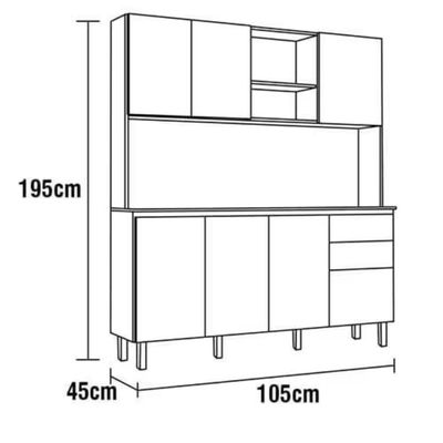 Conjunto de Cozinha Compacta Itatiaia Prisma 6 Portas 3 Gavetas 1 Nicho e Balcão de Apoio Aço Branco