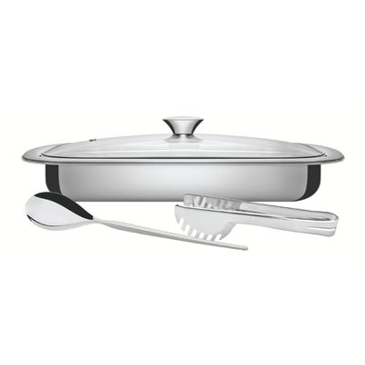 Kit Assar e Servir Tramontina Aço Inox com Tampa de Vidro 3 Peças