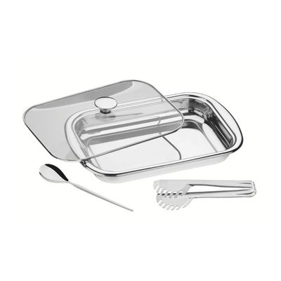 Kit Assar e Servir Tramontina Aço Inox com Tampa de Vidro 3 Peças