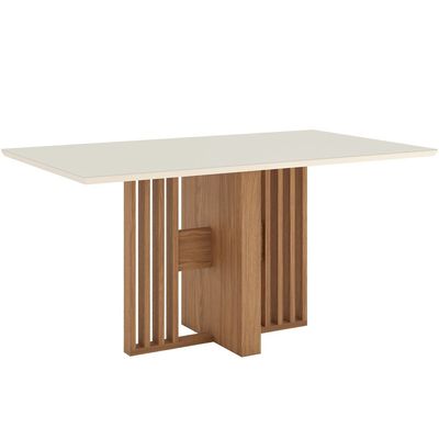 Mesa Canto Reto com Vidro Henn Bianca Nature/Offwhite
