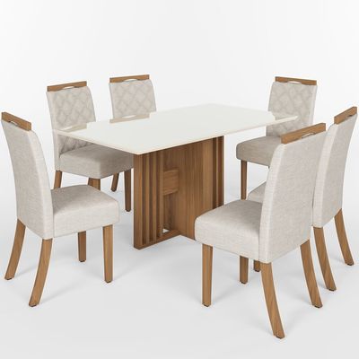 Mesa Canto Reto com Vidro Henn Bianca Nature/Offwhite