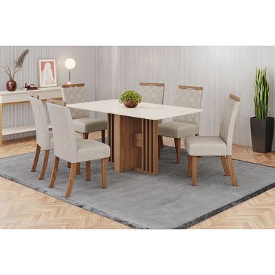 Mesa Canto Reto com Vidro Henn Bianca Nature/Offwhite