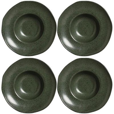 Conjunto 4 Pratos para Risotos Massas Porto Brasil Greenery 340ml Cerâmica Stoneware Verde