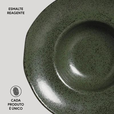 Conjunto 4 Pratos para Risotos Massas Porto Brasil Greenery 340ml Cerâmica Stoneware Verde