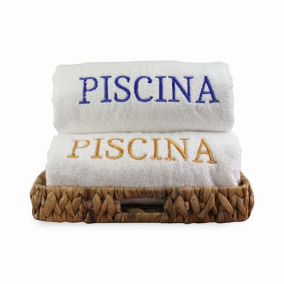 Toalha De Banho Soft Plus - Bordada P/ Piscina Personalizada - variaçoes Dach Azul