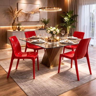 Kit 4 Cadeiras Plásticas Tramontina Vermelho Sala Cozinha Summa Alice Área Gourmet
