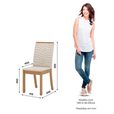 Conjunto Sala de Jantar Layla Smart 4 Lugares Tampo MDF Cadeiras Estofadas Off White 120CM Casa 812