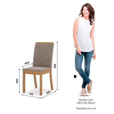 Conjunto Sala de Jantar Layla Smart 4 Lugares Tampo MDF Cadeiras Estofadas Off White 120CM Casa 812