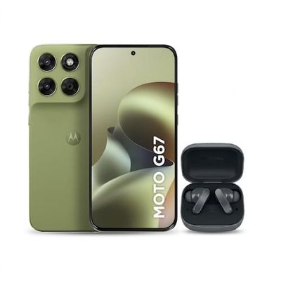 Smartphone Motorola Moto G67 6.8 256GB 5G + Fone de Ouvido Moto Buds Bass Cancelamento de Ruído Verde