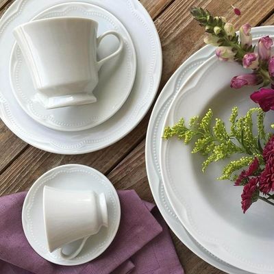 Jogo de Jantar Aparelho Germer Porcelana 30 peças Chá Branco Cottage Mesa Posta