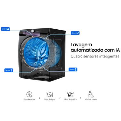 Lava e Seca Samsung 18kg Smart Wie#8209;Fi Ecobubble Vapor de Higiene Black Inox WD18T Black Inox Look / 110V