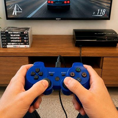 Controle de Videogame Playstation Doubleshock para PS3 PC Smart TV Azul