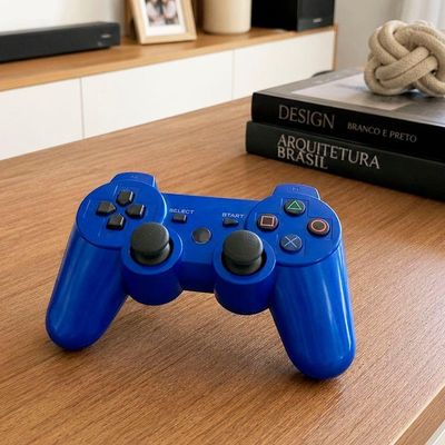 Controle de Videogame Playstation Doubleshock para PS3 PC Smart TV Azul