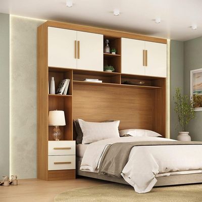 Guarda Roupa Smart Aéreo 4 Portas Dobráveis 2 Gavetas MDF Branco