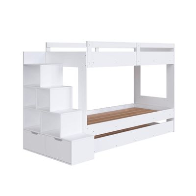 Treliche Infantil Branco Escada Lateral Nichos Gavetas e Cama Auxiliar Completa Móveis