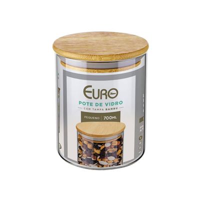 Pote de Vidro Slim com Tampa Bambu 0,7L Euro Home Transparente