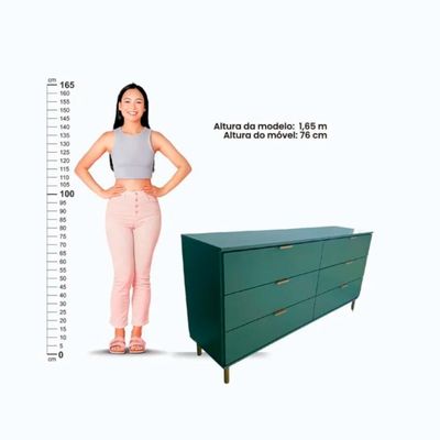 Cômoda 6 Gavetas Verde Oliva em MDF 158x40x76 cm Ditália