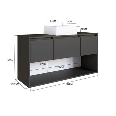 Gabinete de Banheiro Suspenso 110cm com 2 Gavetas Porta e Ni