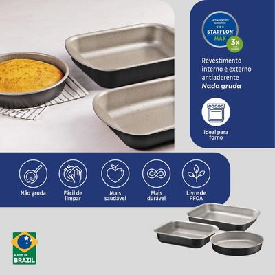 Jogo de Assadeiras Tramontina Alumínio Antiaderente Starflon Max Preto 3 Peças