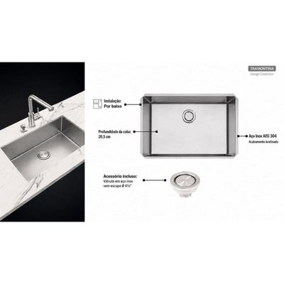 Cuba de Embutir Tramontina Quadrum 70 U Aço Inox Acetinado 70x40cm Outlet