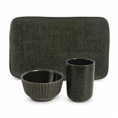 Conjunto Mesa Posta Comida Japonesa Sushi Cerâmica Verde 12p Verde